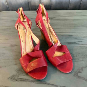 Women's Nine West Red Leather Wedge Sandals One Size
